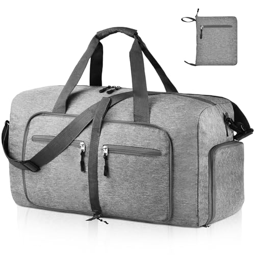 Dimayar 65L Travel Duffle Bag for Men Women - Foldable Duffel Bag with Shoes Compartment - Overnight Bags Waterproof & Tear Resistant(Gray) - Image 1