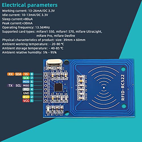 DaFuRui 5Pack RC522 RFID Module RF IC Card Sensor Module with S50 White Card and Key Ring RFID Sensor Compatible for Arduino - Image 4