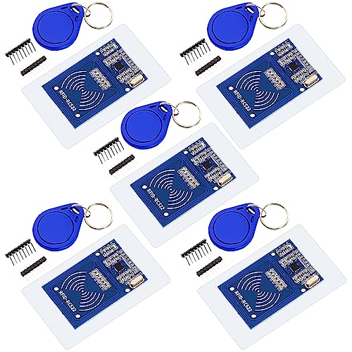 DaFuRui 5Pack RC522 RFID Module RF IC Card Sensor Module with S50 White Card and Key Ring RFID Sensor Compatible for Arduino - Image 1