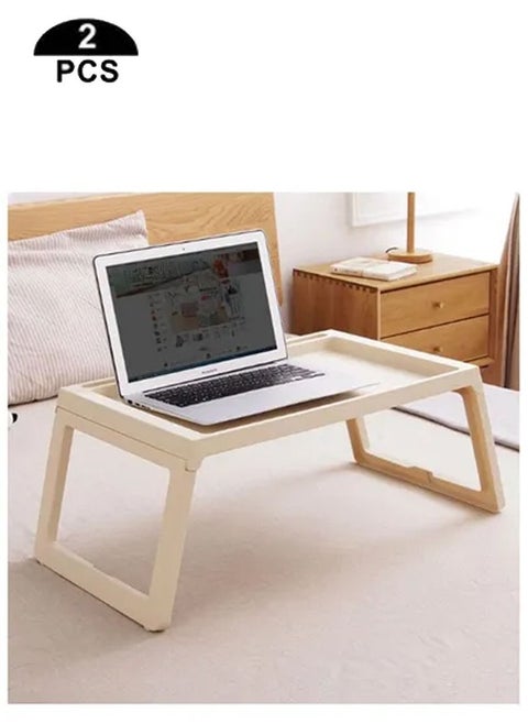 Beige folding bed table set 2 pieces