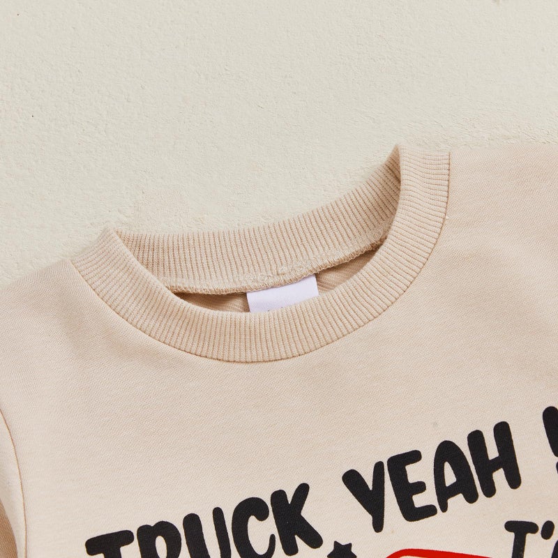 Bonangber 2nd Birthday Outfit Boy Long Sleeve Monster Truck Birthday Shirt Letters Crewneck Sweatshirt Pants Cute Cake Smash Outfit (B-Khaki,2-3T) - Image 4