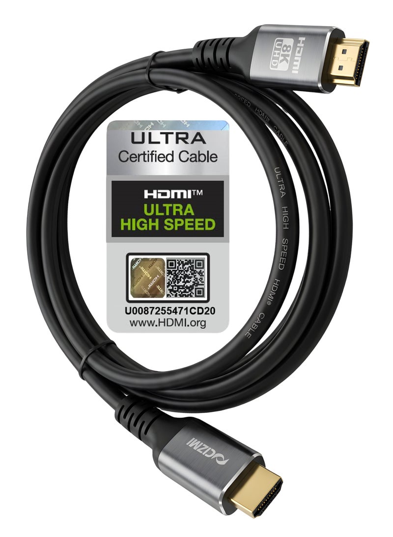 CIZMI ✦ [HDMI® Certified] 8K Ultra High Speed HDMI 2.1 Cable | 2m | 8K@60Hz 4K@120Hz | 48Gbps | HDR10 + Dolby Vision | VRR ALLM QMS QFT eARC | Gold Plated | For TV Monitor Projector Console PC Audio + Video | Grey | 2 m - Image 4