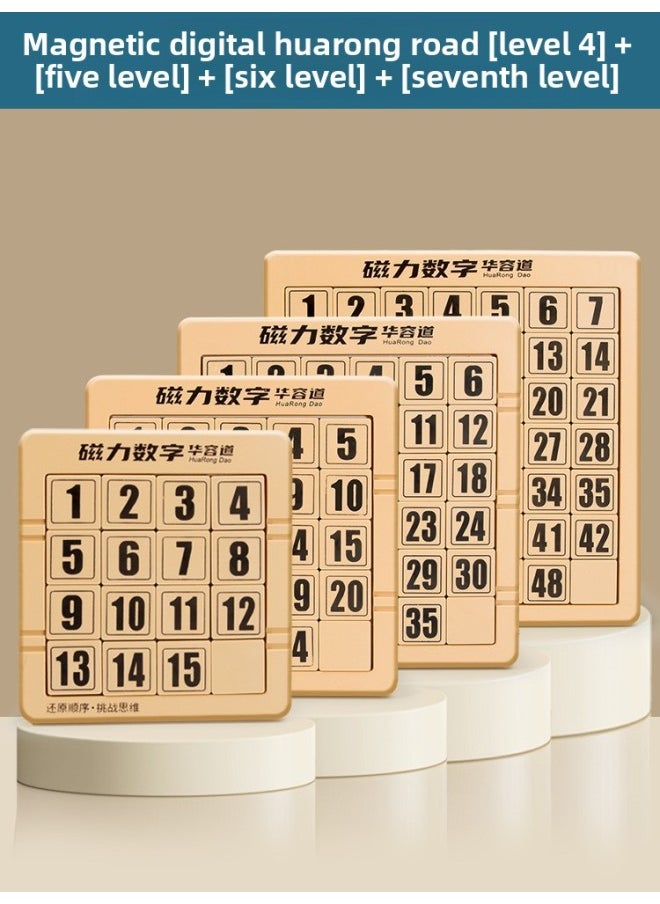 Huarong Road Sliding Puzzle Digital Special Primary School Students Hualong Three Kingdoms Children's Educational Toys Competition Magnetic Number HB-Color:[great Value 4 Pieces] 4+5+6+7 Level Magnetic Digital Huarong Road  - Image 1