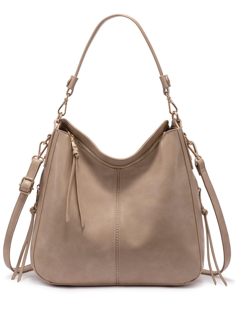 Realer Handbags for Women Hobo Bag Medium Ladies Crossbody Shoulder Bag Faux Leather,Apricot - Image 1
