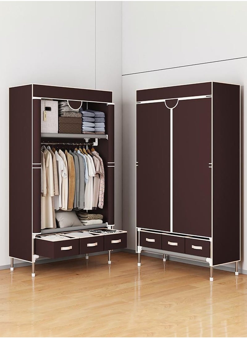 Arabest Portable Wardrobe, Large Closet Organizer with 3 Drawer Boxes, Clothes Storage Cabinet for Bedroom, Living Room (Brown)  - Image 1