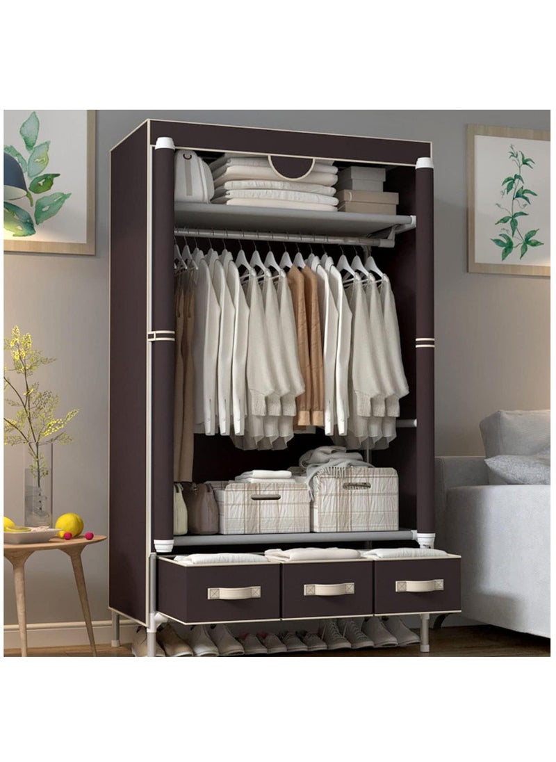 Arabest Portable Wardrobe, Large Closet Organizer with 3 Drawer Boxes, Clothes Storage Cabinet for Bedroom, Living Room (Brown)  - Image 2