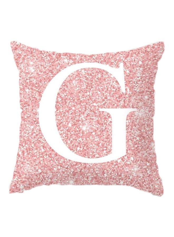 NIBEMINENT G Letter Printed Metallic Cushion Cover Pink/White 45x45cm