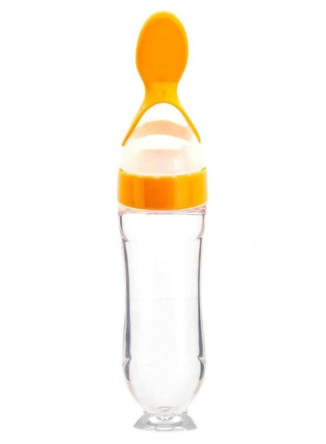 Miracle Moms Baby Silicone Squeeze Feeder Bottle with Spoon/Toddler Safe Silicone Squeeze Feeding Spoon Milk Cereal Bottle Baby Training Feeder/Fruit Feeder (Orange) Pack of 1 - Image 1
