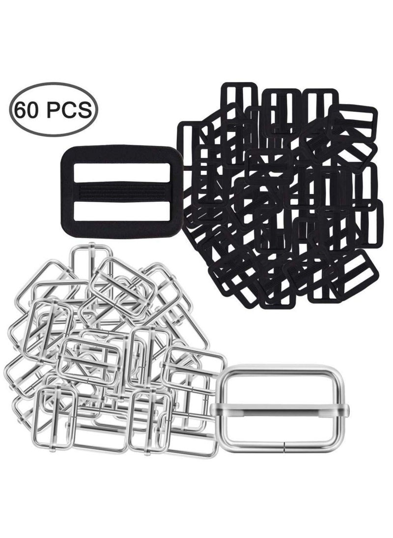DIY Crafts DIY Crafts 1 inch Metal Plastic TriGlides Rectangle Adjustable Webbing Slider 60x Metal 3030 Nylon 30 Pack of 60 Pcs  - Image 2
