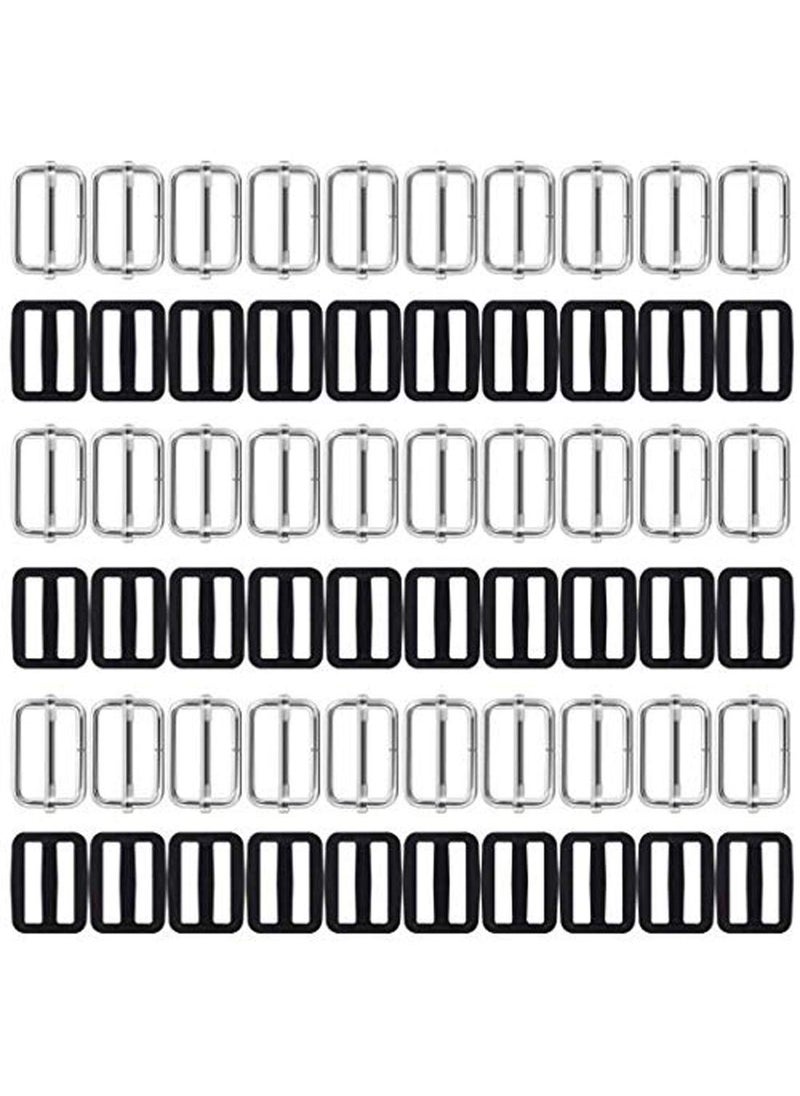 DIY Crafts DIY Crafts 1 inch Metal Plastic TriGlides Rectangle Adjustable Webbing Slider 60x Metal 3030 Nylon 30 Pack of 60 Pcs  - Image 1