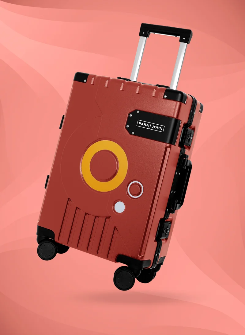 PARAJOHN Cabin Luggage with Self-rebound Handle and Spinner Wheels, Unique Record Shape Design 20 Inch Red