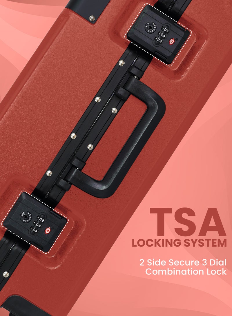 بارا جون حقيبة سفر بعجلات دوارة ومقبض ذاتي الارتداد، تصميم فريد بشكل أسطوانة،  بوصة، أحمر - Image 4