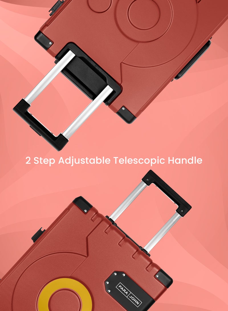 بارا جون حقيبة سفر بعجلات دوارة ومقبض ذاتي الارتداد، تصميم فريد بشكل أسطوانة،  بوصة، أحمر - Image 3