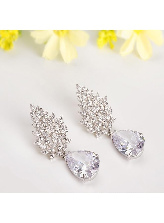 تشيميز أصفر أقراط فضية لامعة مرصعة بالكريستالات الماسية للنساء والفتيات - Image 2