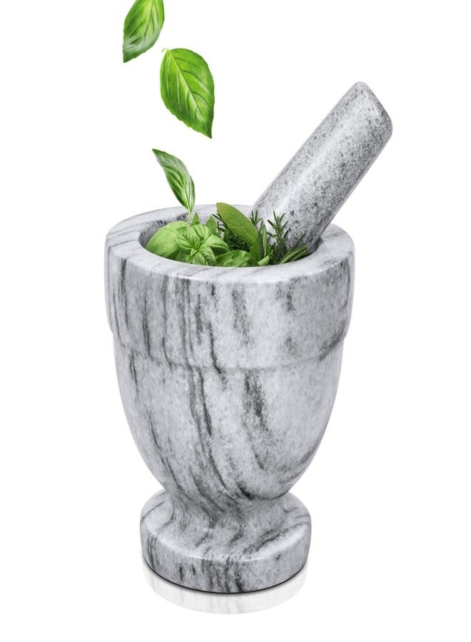 Flexzion Mortar and Pestle Set, White - Solid 4 inch Heavy Granite Molcajete Stone Grinder Crusher Bowl for Guacamole, Herbs, Spices, Garlic, Medicine Pills, Grain, Kitchen, Cooking - Image 1