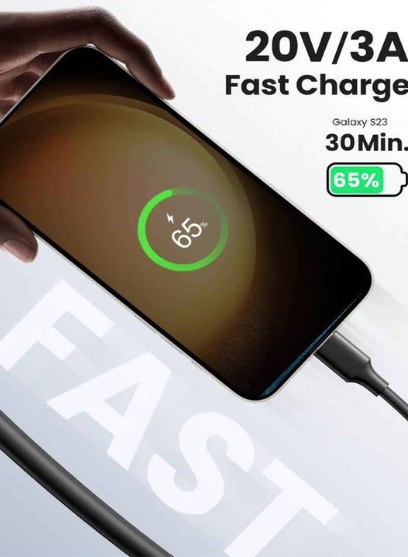 التجسيد 2 Pack كيبل USB C الى USB C بقدرة 60 واط بطول 1 متر، PD 3.0 3.1 امبير، كيبل شحن سريع متوافق مع ماك بوك برو 2022، ايباد برو 2022، سامسونج جالكسي S23/22/Z فولد/سلسلة ايفون 15، جوجل بكسل 7/6A، PS5، سويتش، الخ أ - Image 4