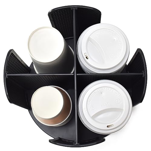 EOFJRUC Cup and Lid Organizer, 360° Rotatable Coffee Cup Holder for Disposable Plastic and Paper Cups of 5 to 16 oz, 4 Compartments Detachable Countertop Cup Dispenser Coffee Station, Black - Image 3