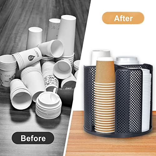 EOFJRUC Cup and Lid Organizer, 360° Rotatable Coffee Cup Holder for Disposable Plastic and Paper Cups of 5 to 16 oz, 4 Compartments Detachable Countertop Cup Dispenser Coffee Station, Black - Image 4