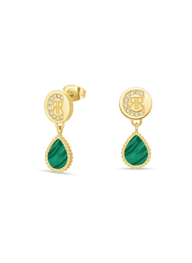 CERRUTI 1881 Eletra Gold Plated Stainless Steel Malachite and Crystals Earrings for Women