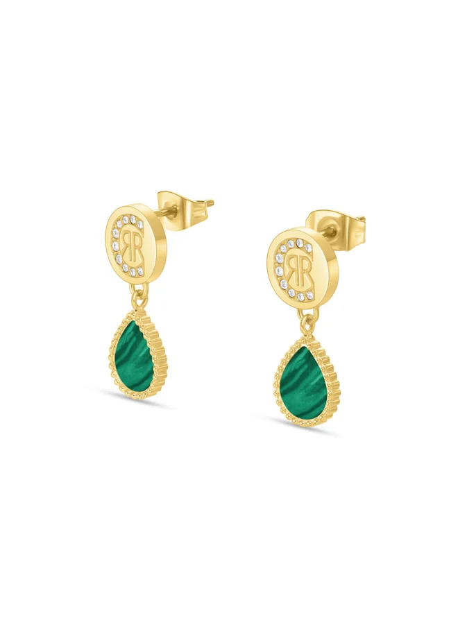 CERRUTI 1881 Eletra Gold Plated Stainless Steel Malachite and Crystals Earrings for Women