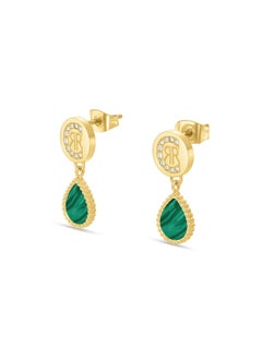 CERRUTI 1881 Eletra Gold Plated Stainless Steel Malachite and Crystals Earrings for Women  - Image 2