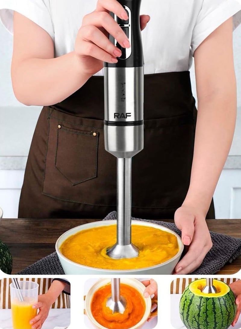 RAF Hand Blender R.278, a kitchen essential designed for culinary perfection. With a powerful 800W motor and two-speed settings (13000 – 15000 RPM), this hand blender ensures efficient blending for soups, juices, vegetable puree, and smoothies. - Image 4