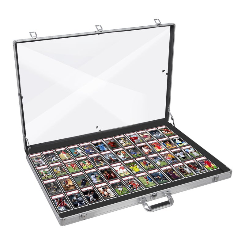 QTYORD Card Display Case, Aluminum Glass Display Case for Cards, XL Large Table Top Display Case with Lock, Portable Trade Show for Jewelry MTG Cards Collectible Cards - Image 1