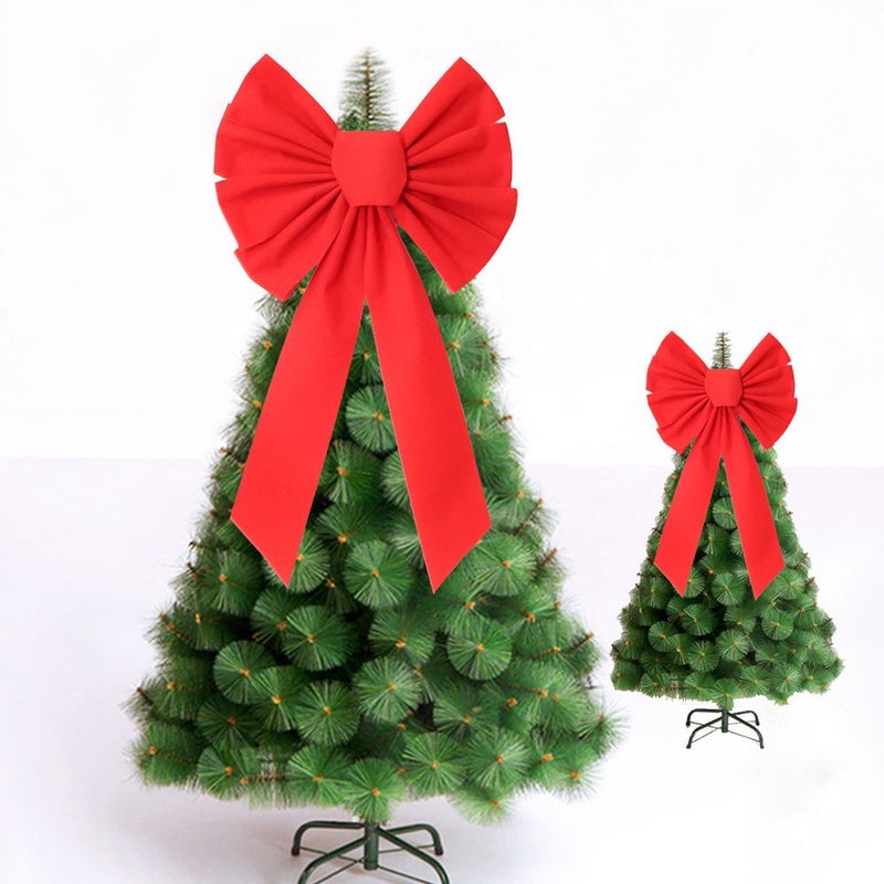 Double-Layer Red Velvet Large Christmas Bow Pendant Christmas Tree Decoration Handmade Ribbon Bow Pendant - Image 2