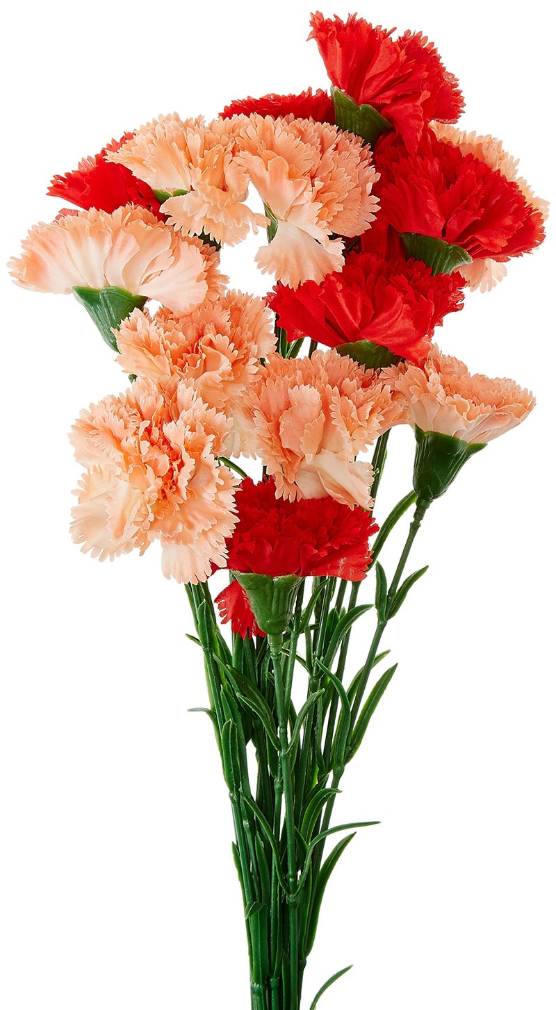 Fourwalls Artificial Synthetic Single Carnation Flower Stick (45 cm Tall, Set of 15, Red-8-Peach-8) - Image 4
