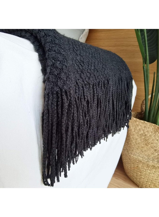 LOMAO LOMAO Knitted Throw Blanket with Tassels Bubble Textured Lightweight Throws for Couch Cover Home Decor (Black, 50x60)  - Image 5