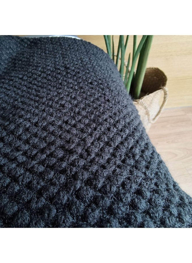 LOMAO LOMAO Knitted Throw Blanket with Tassels Bubble Textured Lightweight Throws for Couch Cover Home Decor (Black, 50x60)  - Image 4