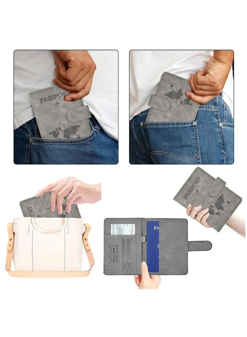 حامل جواز سفر لضروريات السفر، حافظة جواز سفر للإكسسوارات الضرورية للسفر، حامل جواز سفر للنساء والرجال (رمادي) - Image 2