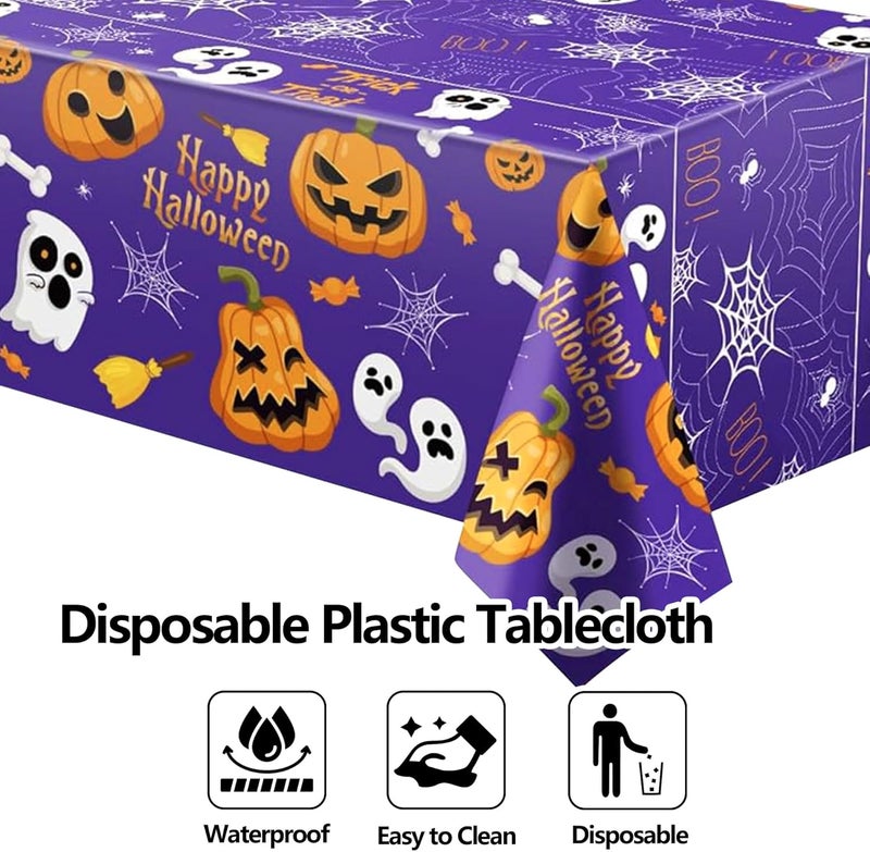 FUULOXE Halloween Plastic Tablecloth Rectangle 54" x 108" Disposable Table Cover Pumpkin Ghost Table Cloth Halloween Decor for Home Indoor Outdoor Birthday Party Supplies 2 Pack - Image 3