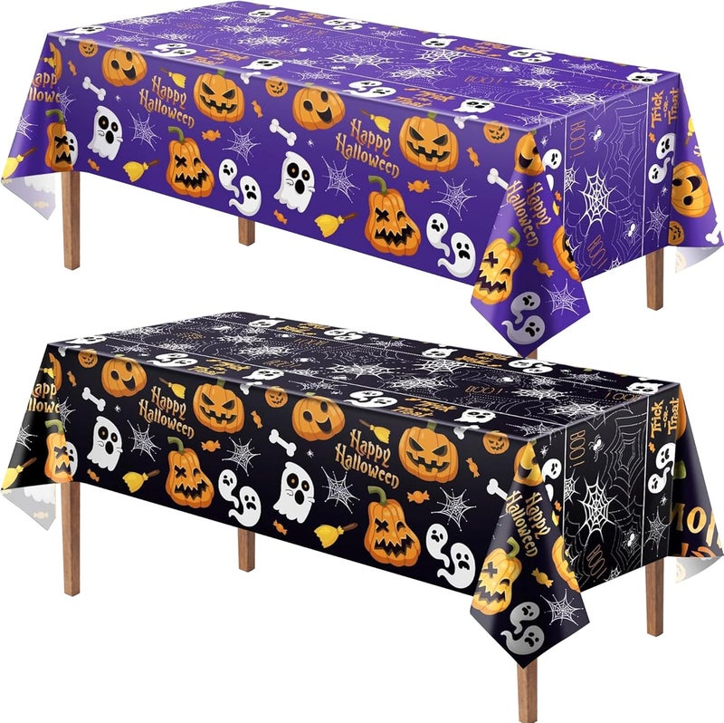 FUULOXE Halloween Plastic Tablecloth Rectangle 54" x 108" Disposable Table Cover Pumpkin Ghost Table Cloth Halloween Decor for Home Indoor Outdoor Birthday Party Supplies 2 Pack - Image 1