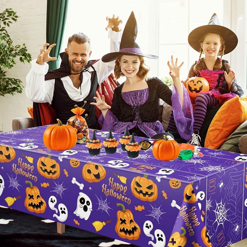 FUULOXE Halloween Plastic Tablecloth Rectangle 54" x 108" Disposable Table Cover Pumpkin Ghost Table Cloth Halloween Decor for Home Indoor Outdoor Birthday Party Supplies 2 Pack - Image 4