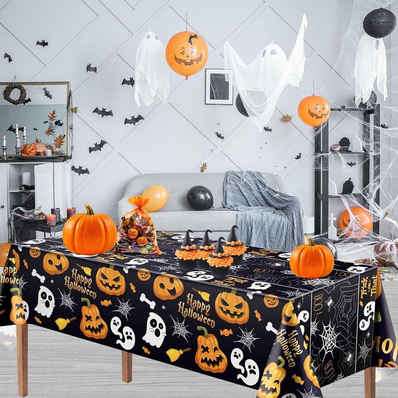 FUULOXE Halloween Plastic Tablecloth Rectangle 54" x 108" Disposable Table Cover Pumpkin Ghost Table Cloth Halloween Decor for Home Indoor Outdoor Birthday Party Supplies 2 Pack - Image 5