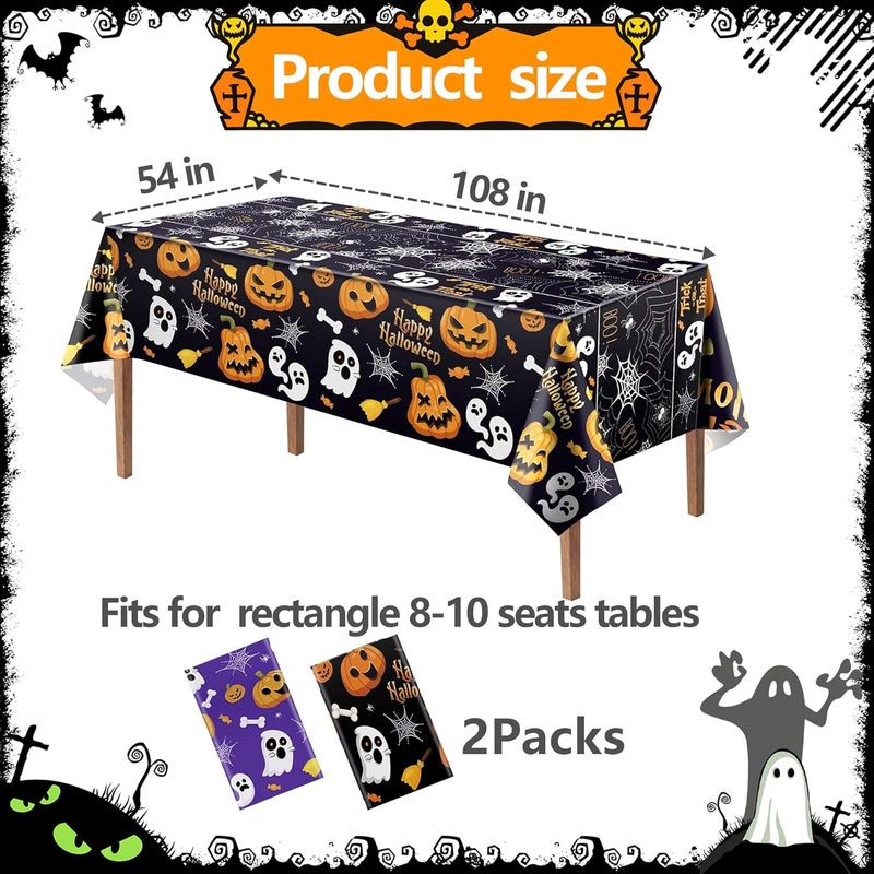 FUULOXE Halloween Plastic Tablecloth Rectangle 54" x 108" Disposable Table Cover Pumpkin Ghost Table Cloth Halloween Decor for Home Indoor Outdoor Birthday Party Supplies 2 Pack - Image 2