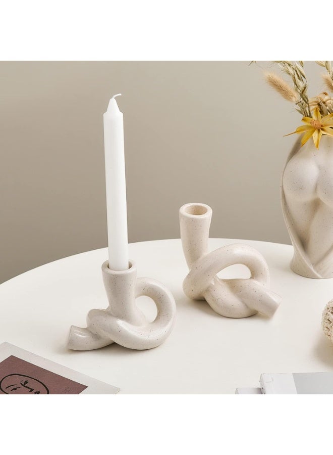 Relex Candle Holder, 2 Pcs Pretty Ceramic Candle Holder, Modern Abstract Art Candlestick Holder Set, Table Centerpiece Taper Candle Holders Decorations Home Decor (White) - Image 1