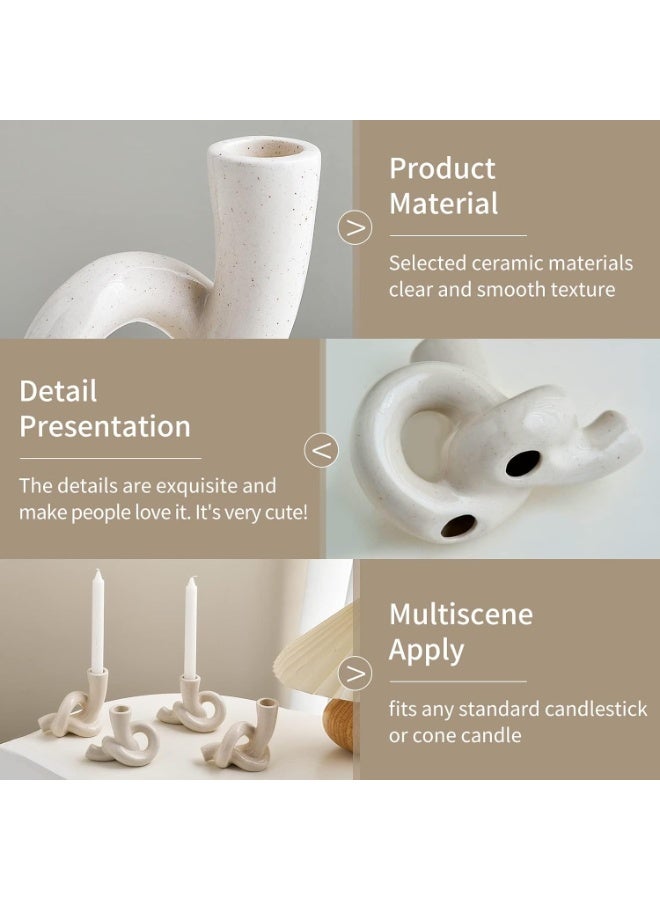 Relex Candle Holder, 2 Pcs Pretty Ceramic Candle Holder, Modern Abstract Art Candlestick Holder Set, Table Centerpiece Taper Candle Holders Decorations Home Decor (White) - Image 4