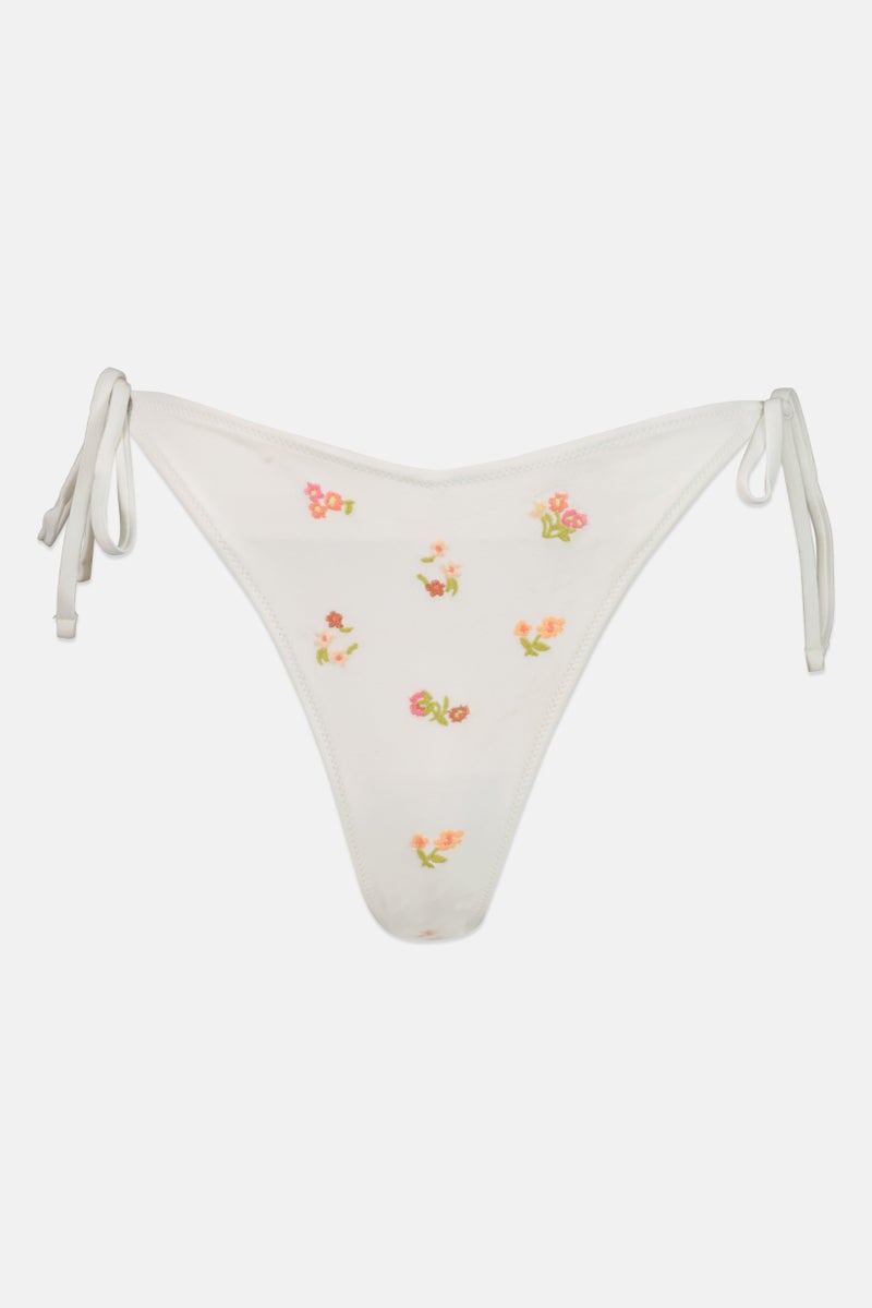 Aerie Women Embroidered Tie Detail Bikini Bottom, White  - Image 1