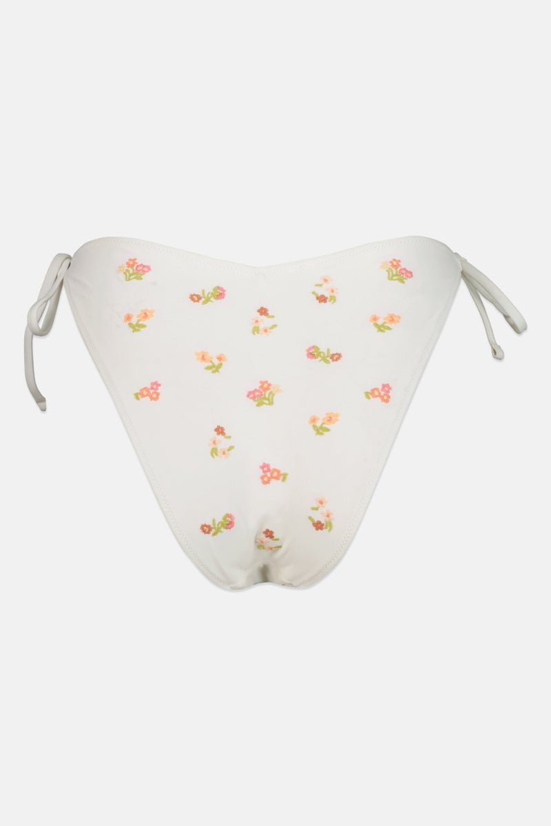 Aerie Women Embroidered Tie Detail Bikini Bottom, White  - Image 2