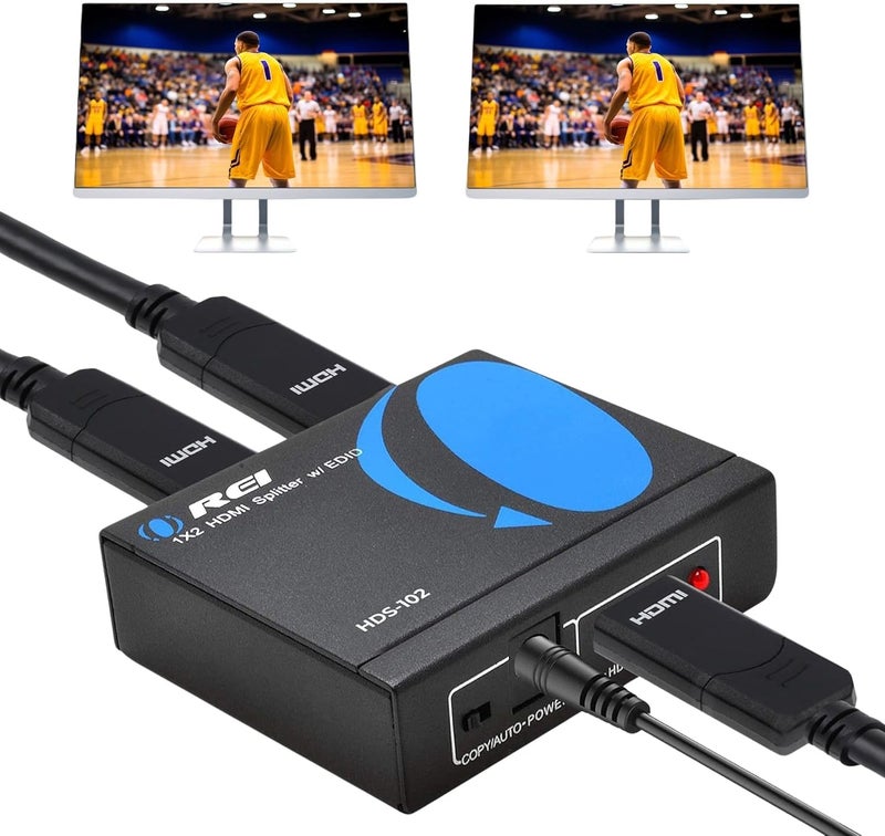 OREI 4K 1 in 2 Out HDMI Splitter by - Ultra HD 4K @ 30 Hz 1x2 V. 1.4 HDCP, Power HDMI Supports 3D Full HD 1080P for Xbox, PS4 PS3 Fire Stick Blu Ray Apple TV HDTV - Adapter Included - Image 1
