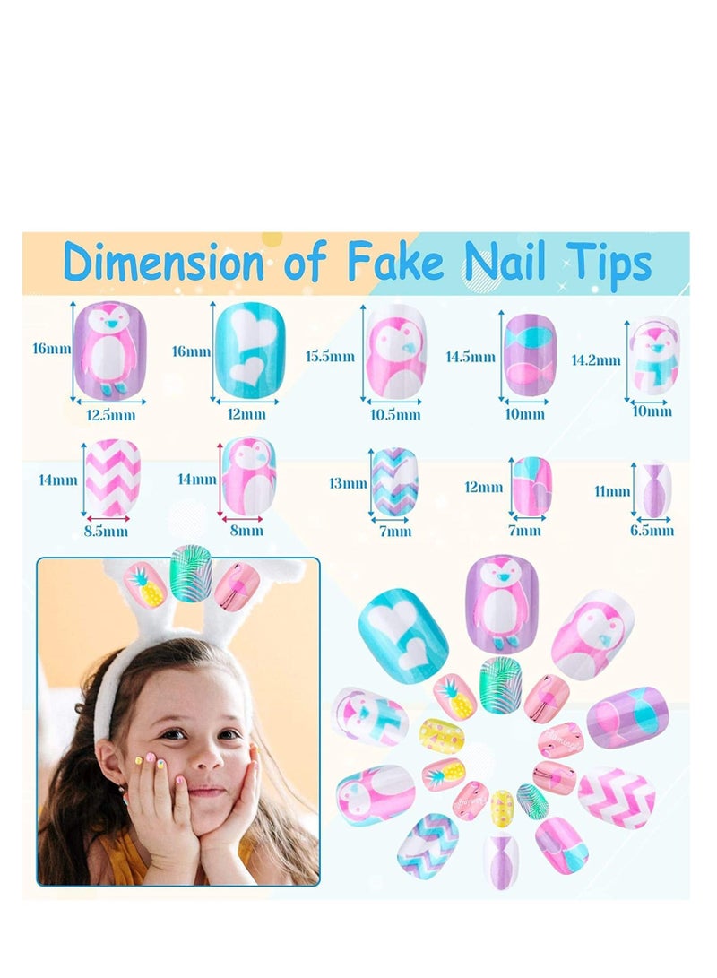 SYOSI Kids Press on Nails Grils, 144 Pieces Children Fake Artificial False Nail Tips Pre Glue Full Cover Short Acrylic for Girls Kids Art Decoration (Rainbow Sky) (pink) - Image 5