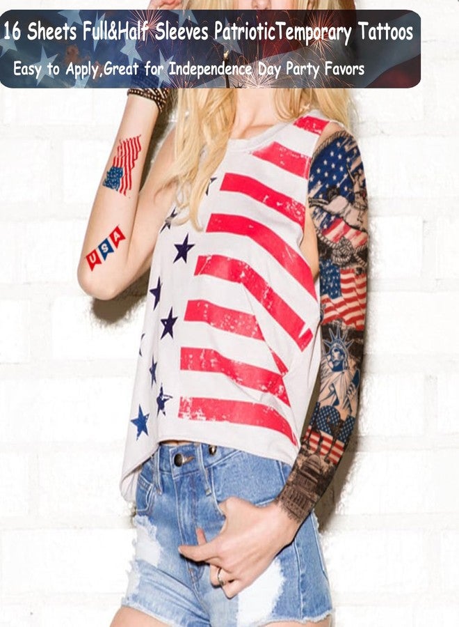 CHARLENT 4th of July Temporary Tattoos Full & Half Arm - American Flag Tattoos for Kids Women Men Fourth of July Party Decorations and USA Party Favors,Independence Day Party Supplies - Image 4