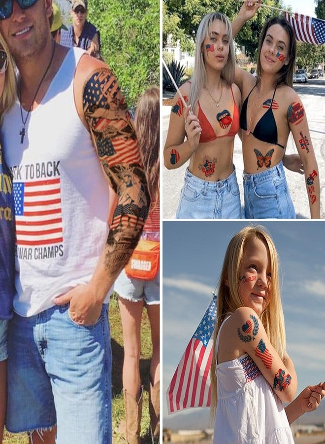 CHARLENT 4th of July Temporary Tattoos Full & Half Arm - American Flag Tattoos for Kids Women Men Fourth of July Party Decorations and USA Party Favors,Independence Day Party Supplies - Image 5