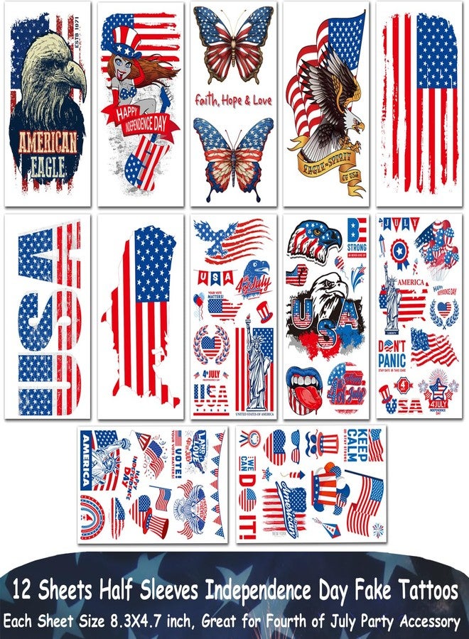 CHARLENT 4th of July Temporary Tattoos Full & Half Arm - American Flag Tattoos for Kids Women Men Fourth of July Party Decorations and USA Party Favors,Independence Day Party Supplies - Image 3