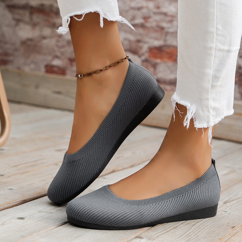 Large Size 2024 Spring New Flat Bottom Round Head Shoe Shallow Mama'S Knitted Fashion All-Match Shoes - Image 1