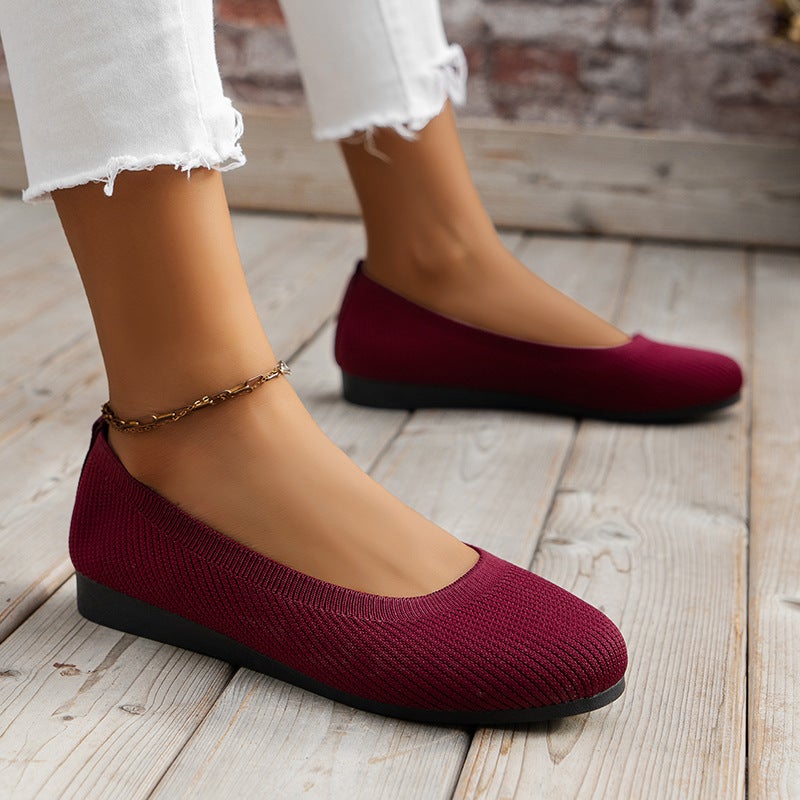 Large Size 2024 Spring New Flat Bottom Round Head Shoe Shallow Mama'S Knitted Fashion All-Match Shoes - Image 5