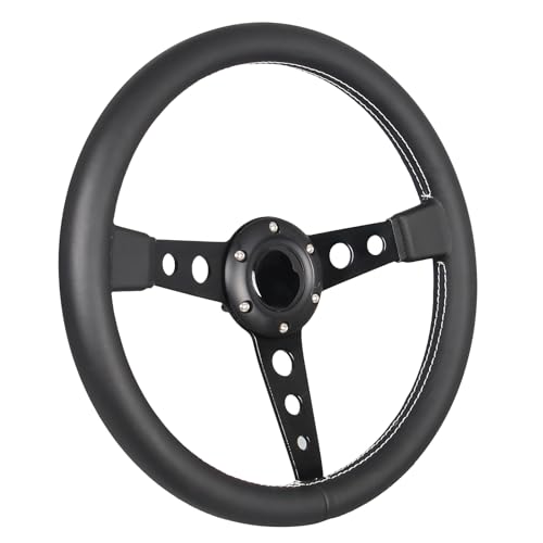 GONMOT Car Drift Flat Steering Wheel Black Leather Grip 14inch/350mm Racing Sport Steering Wheel with White Stitching - Image 1