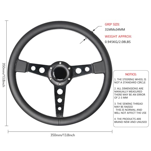 GONMOT Car Drift Flat Steering Wheel Black Leather Grip 14inch/350mm Racing Sport Steering Wheel with White Stitching - Image 4